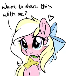 Size: 2382x2728 | Tagged: safe, artist:emberslament, derpibooru import, oc, oc:bay breeze, unofficial characters only, pony, blushing, bow, colored sketch, cute, female, hair bow, heart eyes, mare, paopu fruit, simple background, sketch, speech, talking, text, white background, wingding eyes