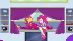 Size: 1920x1080 | Tagged: safe, derpibooru import, screencap, pinkie pie, sunset shimmer, equestria girls, equestria girls series, wake up!, spoiler:eqg series (season 2), wake up!: pinkie pie