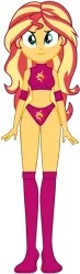 Size: 447x1534 | Tagged: suggestive, artist:invisibleink, artist:marcusvanngriffin, deleted from derpibooru, derpibooru import, sunset shimmer, equestria girls, belly button, breasts, clothes, cutie mark, cutie mark on clothes, elbow pads, female, knee pads, looking at you, shorts, simple background, solo, sports, sports bra, sports panties, sports shorts, transparent background, vector, wrestler, wrestling, wwe