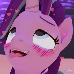 Size: 1920x1920 | Tagged: suggestive, artist:quicktimepony, derpibooru import, starlight glimmer, unicorn, 3d, ahegao, blender, blushing, eyebrows, heart, open mouth, salivating, signature, solo, tongue out