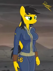 Size: 1536x2048 | Tagged: anthro, artist:thunder burst, clothes, derpibooru import, fallout equestria, oc, oc:thundara burst, pegasus, safe, solo, unofficial characters only, vault suit, wasteland