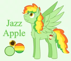 Size: 1100x950 | Tagged: ambiguous gender, artist:enigmadoodles, derpibooru import, magical lesbian spawn, oc, oc:jazz apple, offspring, parent:applejack, parent:rainbow dash, parents:appledash, pegasus, ppny, safe, solo, unofficial characters only