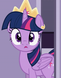 Size: 351x450 | Tagged: safe, artist:agrol, derpibooru import, twilight sparkle, twilight sparkle (alicorn), alicorn, pony, the last problem, adorkable, animated, cropped, crown, cute, daaaaaaaaaaaw, dork, female, gif, happy, hnnng, how to be a princess, jewelry, lip bite, mare, regalia, show accurate, smiling, solo, twiabetes