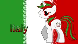Size: 512x288 | Tagged: safe, derpibooru import, oc, ponified, unofficial characters only, pony, determined, flag, flag background, italy, looking at you, male, nation ponies, raised hoof, red eyes, solo