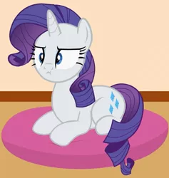 Size: 863x912 | Tagged: safe, artist:forgalorga, derpibooru import, rarity, pony, unicorn, :i, behaving like a cat, cropped, cute, female, mare, pillow, ponyloaf, prone, raribetes, raricat, rarity is not amused, solo, unamused, your little cat 3