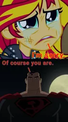 Size: 720x1280 | Tagged: safe, derpibooru import, sunset shimmer, human, equestria girls, abuse, angry, crying, female, looking up, male, moon, night, open mouth, sad, shimmerbuse, superman, superman red son, this will not end well