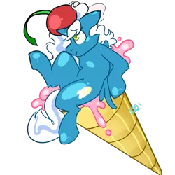 Size: 1280x1280 | Tagged: alicorn, alicorn oc, artist:neon-vore, bow, cherry, derpibooru import, female, food, hair bow, horn, ice cream, ice cream cone, oc, oc:fleurbelle, safe, simple background, smiling, solo, transparent background, unofficial characters only, wings, yellow eyes