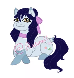 Size: 2350x2488 | Tagged: safe, artist:ponyrasmeii, derpibooru import, oc, oc:blossom desiree, unofficial characters only, pony, unicorn, bow, choker, clothes, coat markings, female, hair bow, magical gay spawn, mare, offspring, parent:curly winds, parent:wiz kid, parents:wizwinds, simple background, white background