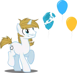 Size: 3202x3049 | Tagged: safe, artist:tsabak, derpibooru import, oc, unofficial characters only, pony, unicorn, balloon, balloon popping, high res, mask, popping, simple background, solo, transparent background