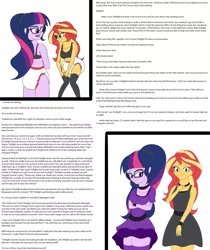 Size: 4500x5347 | Tagged: suggestive, artist:diaperednight, derpibooru import, sci-twi, sunset shimmer, twilight sparkle, comic:midnight's pet, equestria girls, age regression, blushing, bra, breasts, clothes, collar, comic, cyoa, diaper, diaper fetish, embarrassed, female, females only, femsub, fetish, good girl, midnight sparkle, poofy diaper, socks, story included, submissive, text, thigh highs, underwear, wristband