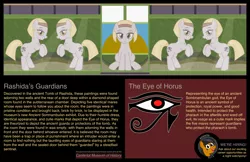 Size: 3502x2275 | Tagged: safe, artist:badumsquish, derpibooru import, part of a set, oc, oc:mewseum, unofficial characters only, earth pony, living hieroglyph, monster pony, original species, pony, sphinx, ancient egypt, bedroom eyes, bricks, brochure, canterlot, ear piercing, earring, egyptian, egyptian pony, exhibit, eye of horus, eyeshadow, fangs, female, five nights at freddy's, grin, headband, hieroglyphics, jewelry, looking at you, makeup, mare, mascot, museum, painting, parody, piercing, show accurate, smiling, solo, sphinx oc, tail wrap, text, trap (device), wall