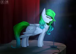 Size: 2800x2000 | Tagged: artist:rinikka, concert hall, crying, derpibooru import, female, mare, microphone, oc, oc:aurora wing, patreon, patreon reward, pegasus, safe, singing, stage, standing, unofficial characters only