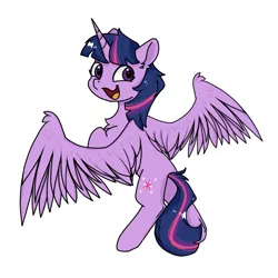 Size: 1080x1080 | Tagged: alicorn, artist:bbluna, chest fluff, derpibooru import, ear fluff, happy, looking at you, looking back, open mouth, safe, simple background, twilight sparkle, twilight sparkle (alicorn), white background