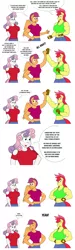 Size: 1280x4264 | Tagged: safe, artist:matchstickman, derpibooru import, apple bloom, scootaloo, sweetie belle, anthro, earth pony, pegasus, unicorn, tumblr:where the apple blossoms, abs, apple brawn, biceps, breasts, busty apple bloom, busty scootaloo, busty sweetie belle, clothes, comic, cutie mark crusaders, deltoids, dialogue, female, fingerless gloves, fist bump, gloves, mare, matchstickman's apple brawn series, muscles, muscular female, older, older apple bloom, older scootaloo, older sweetie belle, one eye closed, shirt, simple background, speech bubble, trio, tumblr comic, white background, wink