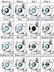 Size: 900x1189 | Tagged: safe, artist:ravenpuff, deleted from derpibooru, derpibooru import, oc, oc:engel, pony, robot, robot pony, expressions, solo