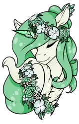 Size: 1280x2016 | Tagged: safe, artist:oneiria-fylakas, derpibooru import, oc, oc:oracle, unofficial characters only, pony, unicorn, bust, eyes closed, female, floral head wreath, flower, mare, portrait, simple background, solo, transparent background