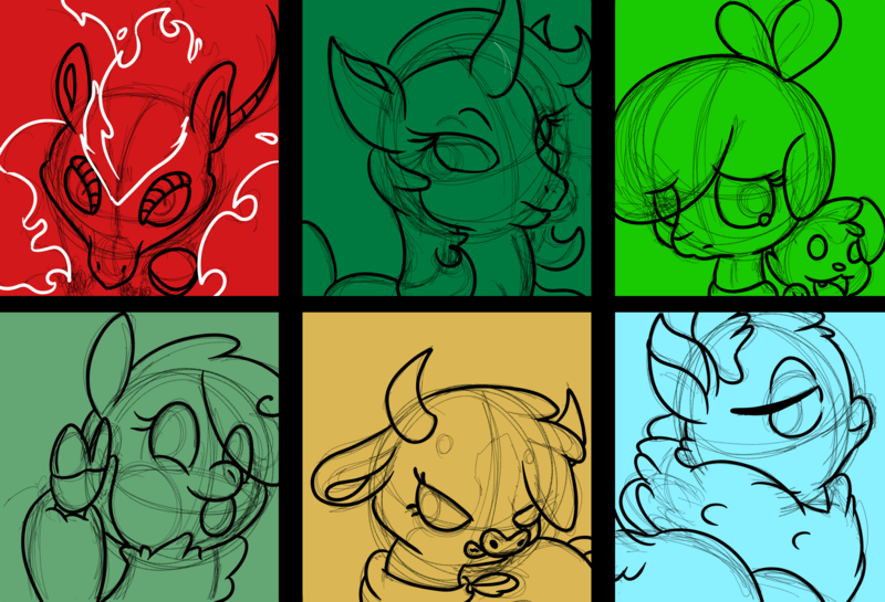 Size: 2820x1920 | Tagged: safe, artist:cotton, derpibooru import, arizona cow, oleander (tfh), paprika paca, pom lamb, tianhuo, velvet reindeer, alpaca, cow, deer, dragon, hybrid, longma, reindeer, sheep, them's fightin' herds, community related, fightin' six, simple background