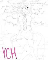 Size: 2800x3500 | Tagged: advertisement, anthro, artist:chapaevv, cherry blossoms, clothes, commission, derpibooru import, flower, flower blossom, highschool, japanese, necktie, outdoors, safe, sitting, solo, your character here