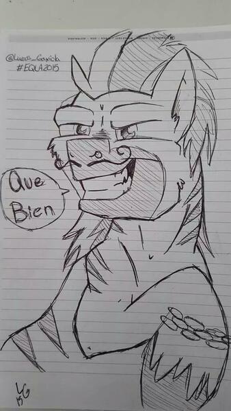 Size: 576x1024 | Tagged: artist:lucas_gaxiola, derpibooru import, facial hair, grin, lineart, lined paper, male, moustache, oc, safe, signature, smiling, solo, speech, stallion, talking, traditional art, unofficial characters only, unshorn fetlocks