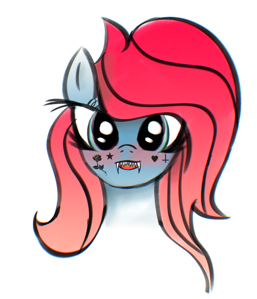 Size: 2058x2391 | Tagged: safe, artist:ramprover, derpibooru import, oc, original species, pony, shark, shark pony, blushing, bust, cute, daaaaaaaaaaaw, eyelashes, fangs, female, full face view, open mouth, portrait, simple background, smiling at you, solo, tattoo, wingding eyes