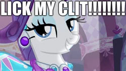Size: 1280x720 | Tagged: suggestive, derpibooru import, edit, edited screencap, editor:useraccount, screencap, rarity, pony, unicorn, simple ways, bedroom eyes, caption, clothes, dress, excessive exclamation marks, horn, horn ring, image macro, imminent cunnilingus, imminent oral, implied clitoris, implied cunnilingus, implied oral, implied sex, implied vagina, meme, ring, text