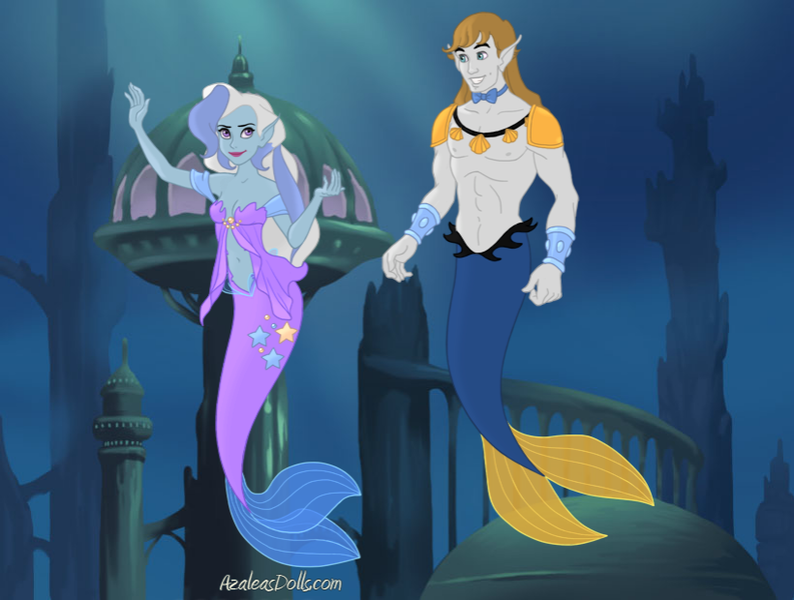 Size: 820x620 | Tagged: safe, artist:azaleasdolls, derpibooru import, editor:jdueler11, prince blueblood, trixie, mermaid, merman, equestria girls, bluetrix, female, fins, male, mermaid maker, mermaid tail, mermaidized, mermanized, shipping, species swap, straight, underwater