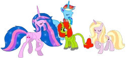 Size: 2240x1040 | Tagged: safe, artist:徐詩珮, derpibooru import, oc, oc:hsu amity, oc:ola tiger, oc:radiante radium, oc:rainbow eevee, ponified, alicorn, eevee, object pony, original species, pony, radioactive pony, alicorn oc, alicornified, base used, element pony, female, horn, mare, older, pokémon, race swap, radioactive, simple background, transparent background, wings