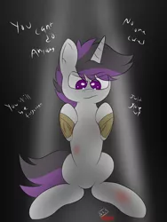 Size: 2250x3000 | Tagged: semi-grimdark, artist:inky scroll, derpibooru import, oc, oc:inky scroll, pony, unicorn, bandage, blood, crying, cutting, looking at hooves, male, raised hooves, razor blade, self harm, simple background, sitting, stallion, suicidal