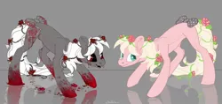 Size: 1024x484 | Tagged: artist:sturpunshie, black sclera, blood, bow, derpibooru import, flower, grimdark, oc, rose, tail bow, unofficial characters only, vine