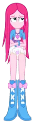 Size: 248x857 | Tagged: suggestive, artist:nightred15, derpibooru import, pinkie pie, equestria girls, boots, clothes, diaper, diaper fetish, embarrassed, fetish, implied fluttershy, pinkamena diane pie, shirt, shoes, simple background, solo, transparent background