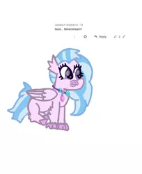 Size: 1080x1324 | Tagged: artist:chespinfan, cute, derpibooru import, diastreamies, female, hippogriff, prone, requested art, safe, silverstream, simple background, smiling, solo, white background