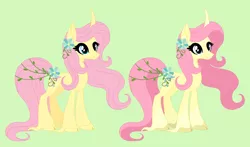 Size: 1014x596 | Tagged: safe, artist:froggers1995, derpibooru import, fluttershy, pony, unicorn, leak, spoiler:g5, cloven hooves, female, flower, flower in hair, fluttershy (g5), g5, hooves, mare, redesign, simple background, solo, unicorn fluttershy, vine