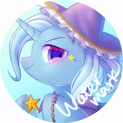 Size: 1024x1024 | Tagged: safe, artist:leafywind, derpibooru import, trixie, pony, bracelet, bust, button, cute, diatrixes, ear fluff, female, jewelry, looking at you, mare, portrait, profile, simple background, solo, starry eyes, stars, watermark, white background, wingding eyes