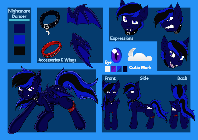 Size: 4093x2894 | Tagged: safe, artist:darrenfeline, derpibooru import, oc, oc:nightmare dancer, bat pony, bat pony oc, bat wings, reference sheet, wings