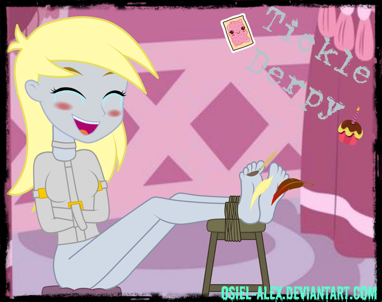Size: 2420x1912 | Tagged: suggestive, artist:osiel-alex, derpibooru import, derpy hooves, equestria girls, barefoot, blushing, bondage, bottomless, candle, clothes, crying, cupcake, cute, derpabetes, erotic tickling, eyes closed, feather, feet, female, femsub, fetish, food, foot fetish, laughing, open mouth, paintbrush, partial nudity, poptart, rope, rope bondage, solo, solo female, stool, straitjacket, submissive, tears of laughter, tickle fetish, tickle torture, tickling