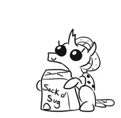 Size: 525x511 | Tagged: artist:jargon scott, changedling, changeling, cute, derpibooru import, diaocelles, female, food, happy, monochrome, ocellus, safe, simple background, solo, sugar (food), upscaled, white background