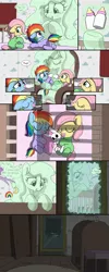 Size: 2000x5000 | Tagged: safe, artist:skitter, derpibooru import, fluttershy, rainbow dash, oc, oc:daffodil dream, earth pony, ghost, ghost pony, pegasus, pony, rabbit, undead, comic:secret of the haunted nursery, age regression, animal, baby, baby bottle, baby dash, baby fluttershy, baby rainbow dash, babying, babyshy, bad end, blanket, bottle, comic, crib, diaper, eyes closed, feeding, floppy ears, foal, footed sleeper, force feeding, forced, helpless, levitation, magic, milk, mirror, mobile, muffled moaning, pacifier, plushie, sleeping, speech bubble, telekinesis, trapped, younger