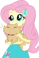 Size: 3000x4500 | Tagged: safe, artist:cloudyglow, derpibooru import, fluttershy, cat, driving miss shimmer, equestria girls, equestria girls series, cute, driving miss shimmer: fluttershy, miss kitty, shyabetes, simple background, smiling, solo, transparent background, vector