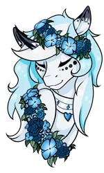 Size: 1024x1708 | Tagged: safe, artist:oneiria-fylakas, derpibooru import, oc, oc:shifter dreams, unofficial characters only, pony, unicorn, bust, curved horn, eyes closed, female, floral head wreath, flower, horn, mare, portrait, simple background, solo, transparent background