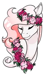 Size: 1024x1618 | Tagged: safe, artist:oneiria-fylakas, derpibooru import, oc, oc:cherry almond, unofficial characters only, pony, unicorn, bust, eyes closed, female, floral head wreath, flower, mare, portrait, simple background, solo, transparent background