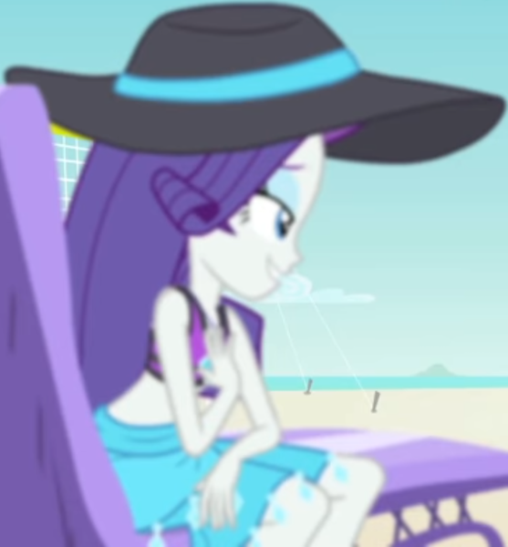 Size: 819x883 | Tagged: safe, derpibooru import, screencap, rarity, equestria girls, equestria girls series, forgotten friendship, beach chair, beach hat, bikini, bikini top, clothes, cloud, cropped, cute, diamond, female, geode of shielding, jewelry, lidded eyes, magical geodes, midriff, necklace, raribetes, sarong, sitting, sky, sleeveless, smiling, swimsuit, wave