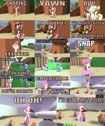 Size: 750x906 | Tagged: safe, artist:undeadponysoldier, derpibooru import, derpy hooves, pinkie pie, trixie, earth pony, pegasus, pony, unicorn, comic:big pinkie loser, series:spikebob scalepants, 3d, abuse, angry, big pink loser, cloudsdale, female, funny, gmod, golden oaks library, mare, parody, pinkie being pinkie, pinkiebuse, scared, silly, spongebob squarepants, transformation