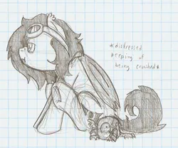 Size: 730x607 | Tagged: artist:ravenpuff, derpibooru import, descriptive noise, duo, female, goggles, graph paper, grayscale, hippogriff, hippogriff oc, male, mare, monochrome, oc, oc:burd, oc:puffy, open mouth, safe, sitting, traditional art, underhoof, unofficial characters only