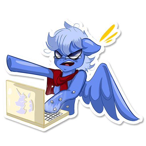 Size: 512x512 | Tagged: safe, artist:rainy105, derpibooru import, oc, oc:daily air, unofficial characters only, pegasus, pony, angry, clothes, computer, laptop computer, male, scarf, simple background, solo, sticker, telegram sticker, transparent background