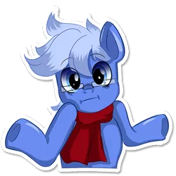 Size: 512x512 | Tagged: safe, artist:rainy105, derpibooru import, oc, oc:daily air, unofficial characters only, pegasus, pony, clothes, looking at you, male, scarf, shrug, simple background, solo, sticker, telegram sticker, transparent background