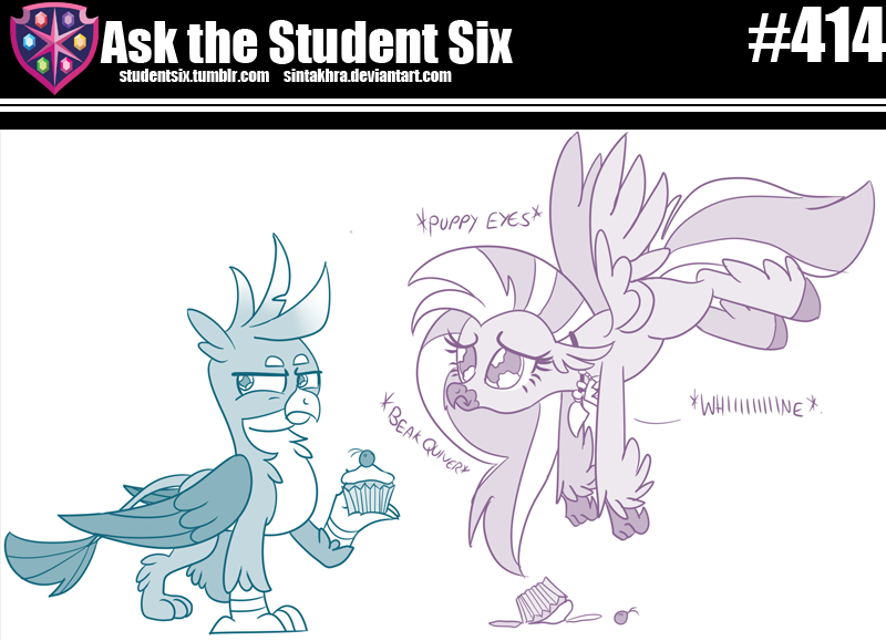 Size: 800x579 | Tagged: safe, artist:sintakhra, derpibooru import, gallus, silverstream, classical hippogriff, gryphon, hippogriff, tumblr:studentsix, annoyed, cherry, cupcake, cute, descriptive noise, diastreamies, dilated pupils, dropped cake, dropped food, female, flying, food, frosting, frown, gallus is not amused, glare, jewelry, looking away, male, necklace, onomatopoeia, puppy dog eyes, sad, sadorable, simple background, spread wings, stair keychain, :t, teary eyes, unamused, unsound effect, weapons-grade cute, white background, wings