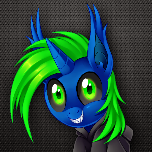 Size: 512x512 | Tagged: artist needed, safe, derpibooru import, oc, unofficial characters only, bat pony, bat pony unicorn, hybrid, unicorn, bust, clothes, ear fluff, hoodie, horn, sharp teeth, solo, teeth
