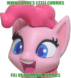 Size: 485x531 | Tagged: suggestive, derpibooru import, edit, edited screencap, screencap, pinkie pie, earth pony, pony, my little pony: pony life, my little pony: stop motion short, snowball fight (short), anatomically incorrect, background removed, caption, cummies, female, gummypie, image macro, implied bestiality, implied gummy, mare, simple background, solo, text, transparent background