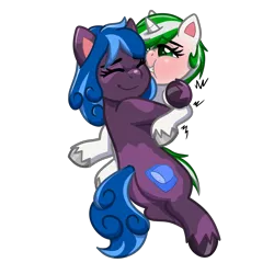 Size: 4093x4093 | Tagged: safe, artist:jcosneverexisted, derpibooru import, oc, oc:dreamy daze, oc:mint leaf, unofficial characters only, pony, unicorn, my little pony: pony life, blushing, crushing, eyes closed, female, femboy, hug, lying, male, mare, simple background, size difference, stallion, transparent background, unshorn fetlocks