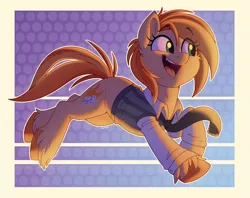 Size: 2274x1800 | Tagged: safe, artist:thegamblehorse, deleted from derpibooru, derpibooru import, oc, oc:parlay, unofficial characters only, earth pony, pony, chipped tooth, clothes, cute, female, happy, mare, necktie, shirt, solo, unshorn fetlocks, vest